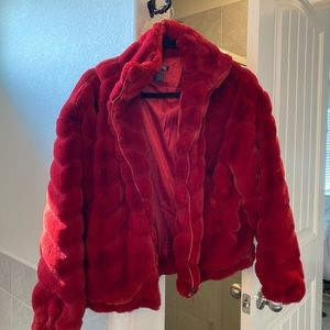 Red faux fur jacket super soft